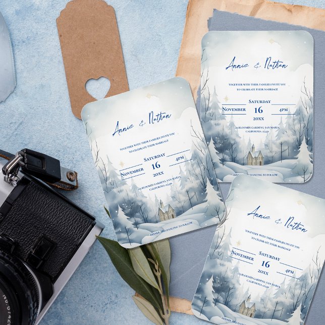 Ímã Convite para Casamento no inverno de Paisagem de N (Cute Snowy Landscape Winter Wedding Invitation Magnet)