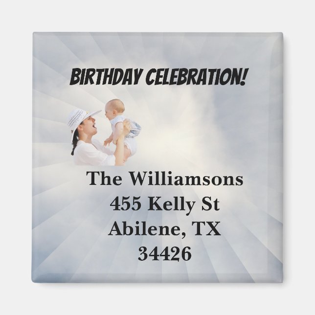 Imã Convite para Chá de Bebê com Fundo Azul Celeste (Frente)