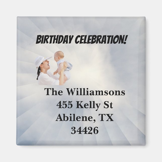 Imã Convite para Chá de Bebê com Fundo Azul Céu (Frente)