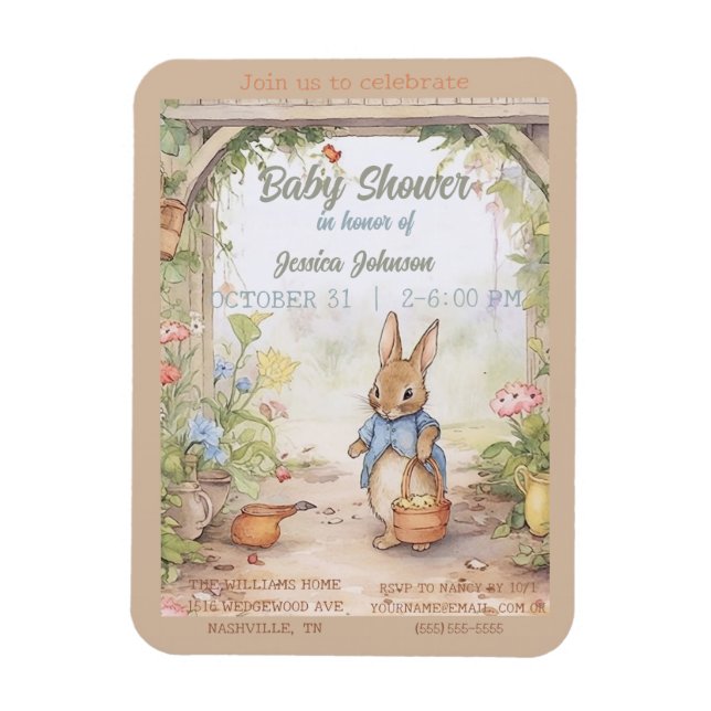 Ímã Convite para Chá de fraldas Peter Rabbit (Vertical)