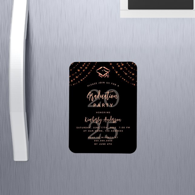 Ímã Convite para estrelas rosa de ouro festa de format (Criador carregado)