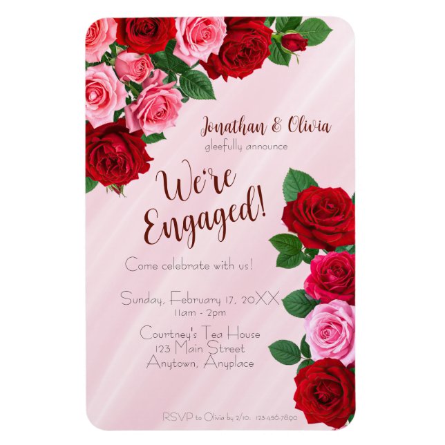 Ímã Convite para Festa de Noivado de Rosas (Vertical)