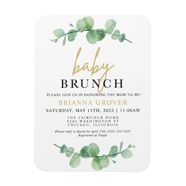 Ímã Convite para o Chá de fraldas Eucalyptus Brunch (Vertical)