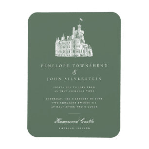 Ímã Convite Verde para Casamento do Castelo Vintage