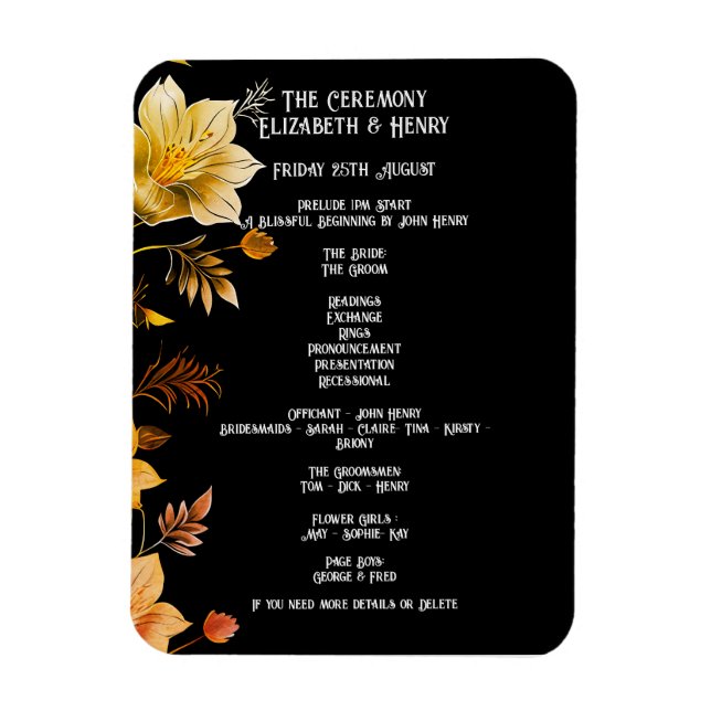 Ímã Convites de Casamento Elegantes Preto e Dourado Fl (Vertical)