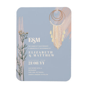 Ímã Convites para Casamento Dusty Blue Boho