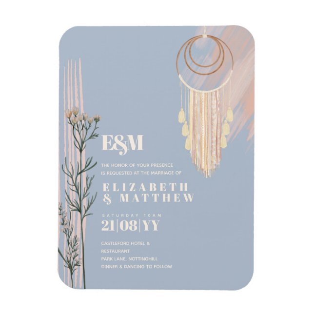 Ímã Convites para Casamento Dusty Blue Boho (Vertical)