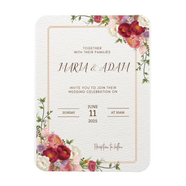 Ímã Convocação para Casamento Floral Rustic Neutral Bo (Vertical)