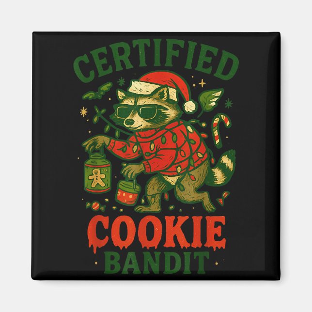Imã Cookie Bandit Certificado, Luzes de Natal Engraçad (Frente)