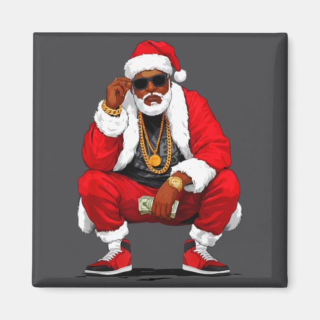 Imã Cool Black Man Santa Claus Christmas African Ameri (Frente)