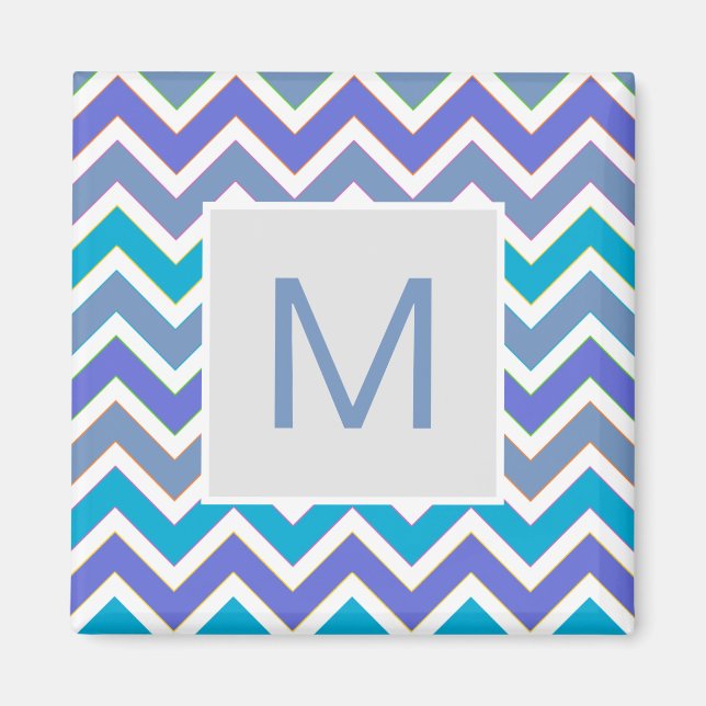 Imã Cool Blue Sporty Chevron Pattern Monogram (Frente)