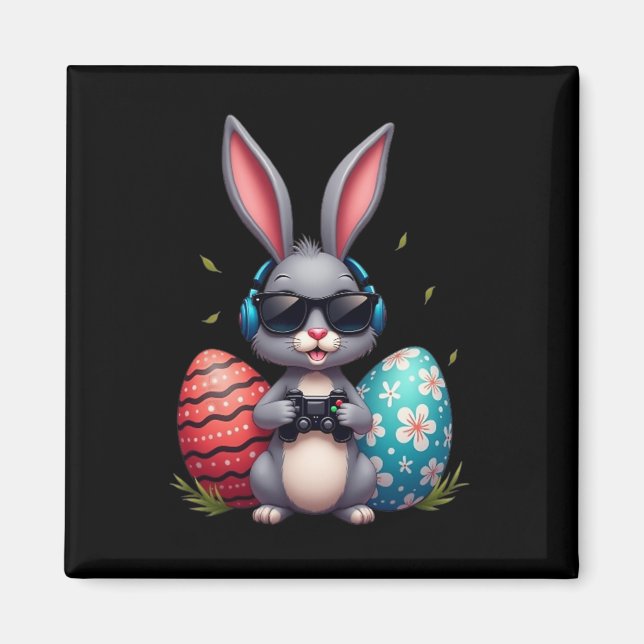 Imã Cool Bunny With Sungl And Video Games Decor Easter (Frente)