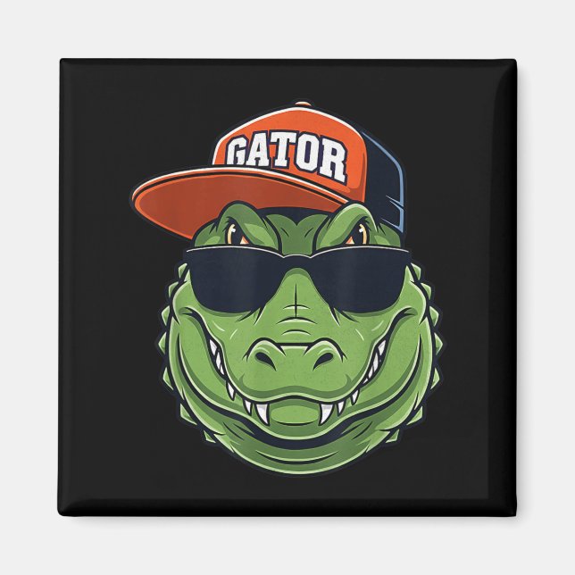 Imã Cool Crocodile Animal Gator Graphic With Cap And S (Frente)