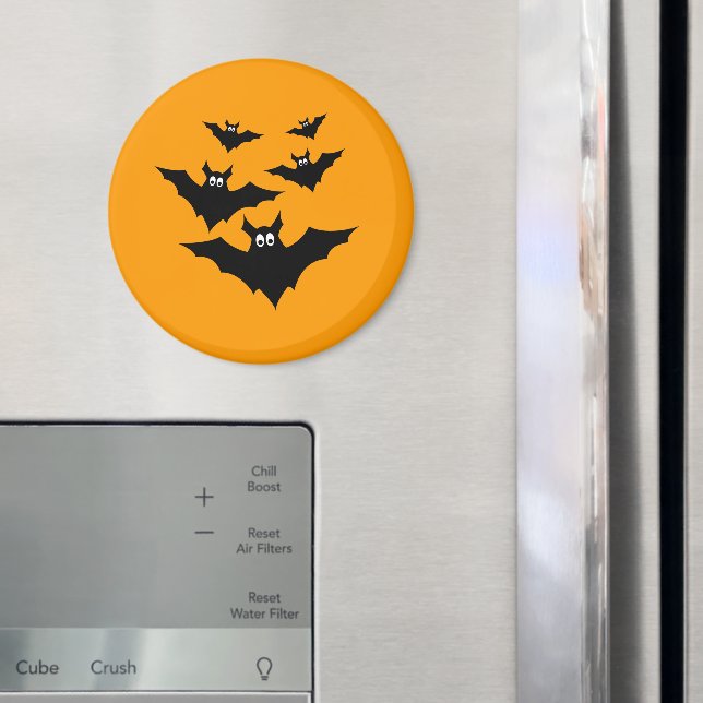 Imã Cool cute Black Flying bats Halloween on Orange (In Situ (Fridge))