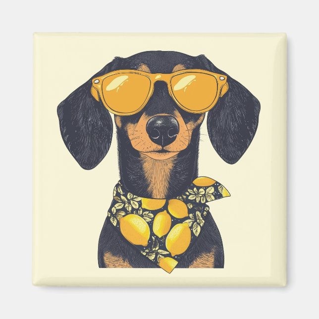 Imã Cool Dachshund Dog Sunglasses Lemons (Frente)