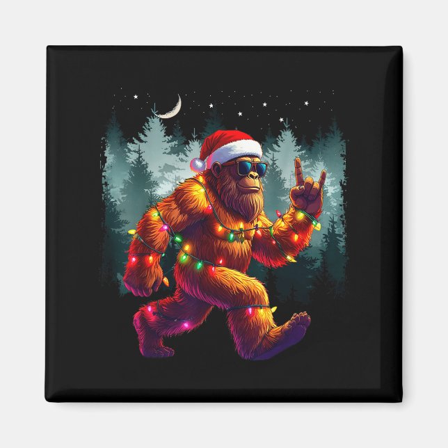 Imã Cool Devil Horns Sasquatch Holiday Lights Christma (Frente)