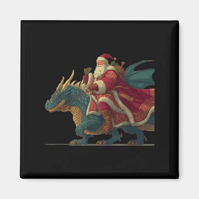 Imã Cool Festive Dragon With Riding Santa Claus Look  (Frente)