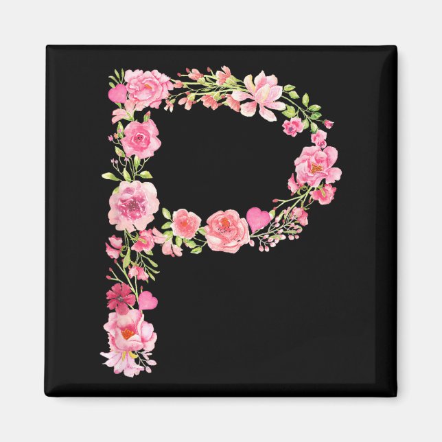 Imã Cool Initial Alphabet Monogram Flowers Floral Lett (Frente)