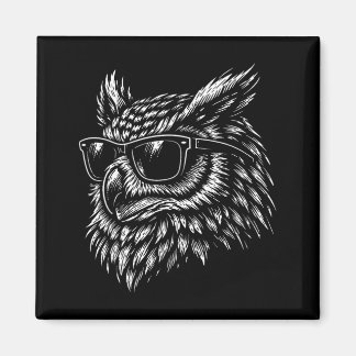 Imã Cool owl bird with sunglasses vintage ink retro