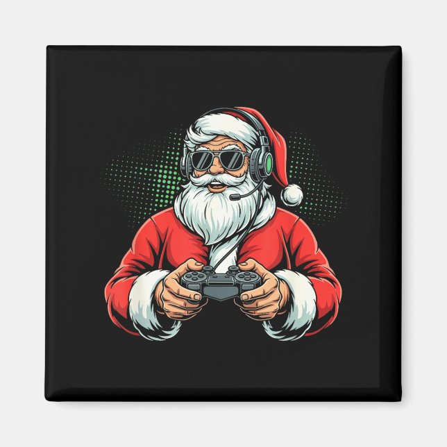 Imã Cool Santa Playing Video Games Christmas Gamer Boy (Frente)