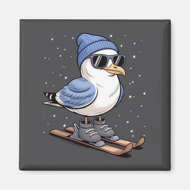 Imã Cool Seagull On Skis - Nordic Winter Seagulls Aprè (Frente)