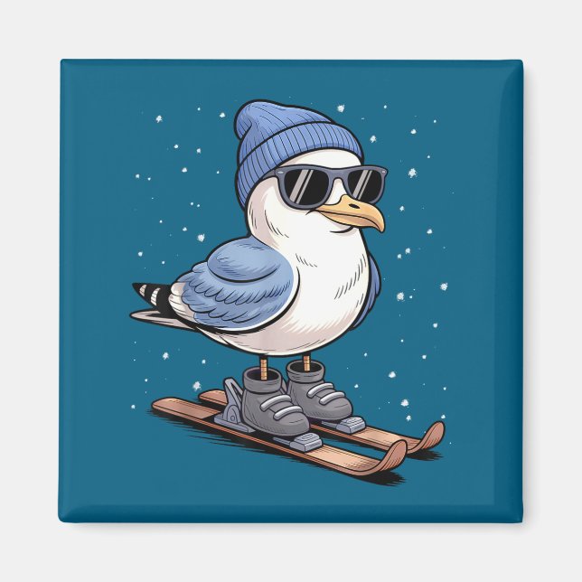 Imã Cool Seagull On Skis - Nordic Winter Seagulls Aprè (Frente)