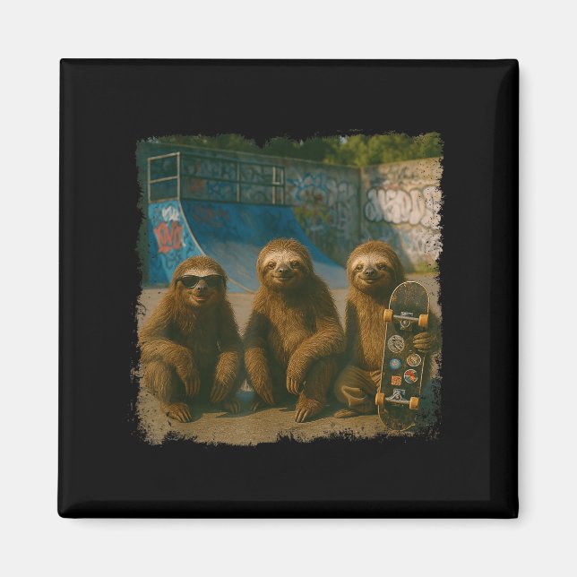 Imã Cool Sloths Skatepark Vintage Photo  (Frente)