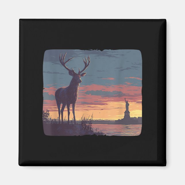 Imã Cool Symbolic Deer With Statue Of Liberty Costume  (Frente)