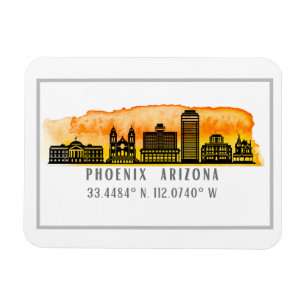 Ímã Coordenadas do Mapa Skyline do Phoenix Sunset