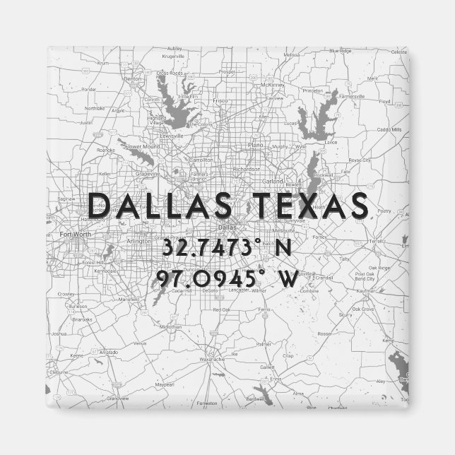 Imã Coordenadas personalizadas de mapeamento de dallas (Frente)