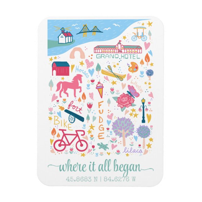 Ímã Coordenadas Personalizadas do Mapa de Michigan da  (Vertical)