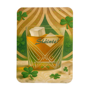 Ímã Copo de Uísque Irlandês Shamrocks "Sláinte!"