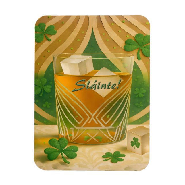 Ímã Copo de Uísque Irlandês Shamrocks "Sláinte!" (Vertical)