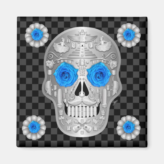 Imã Copo para Bebida Chrome Calavera (Rosa Azul) (Frente)