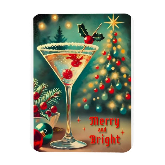 Ímã Coquetel de Natal com Feliz retrorada Martini (Vertical)