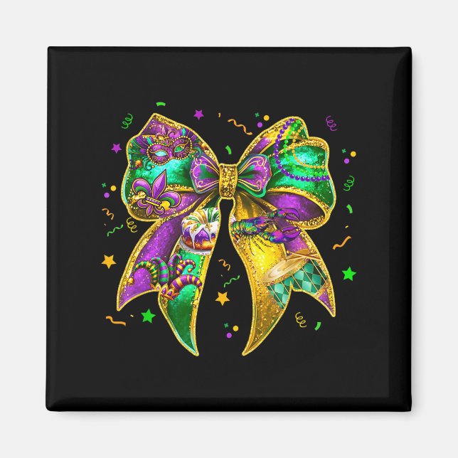 Imã Coquette Bow Mardi Gras New Orleans Fleur De Lis F (Frente)