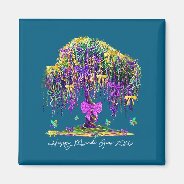 Imã Coquette Mardi Gras 2026 Beads Tree Carnival New O (Frente)