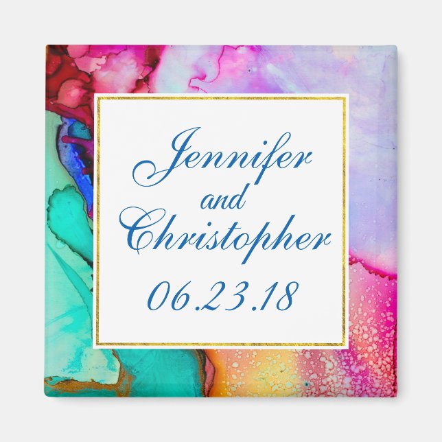 Imã Cor d'água do Abstrato de mármore verde, rosa, ros (Frente)