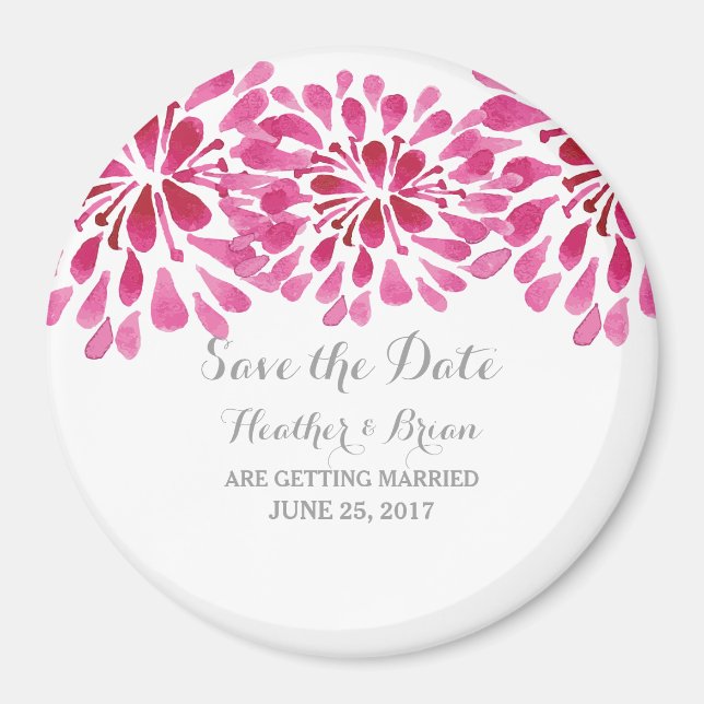 Imã Cor d'água rosa Chrysanthemum Salvar a Data (Frente)