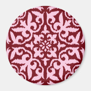 Imã Cor damasco Ikat - Borgonha e Rosa