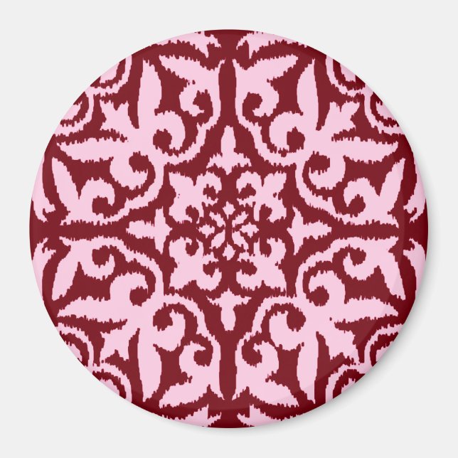 Imã Cor damasco Ikat - Borgonha e Rosa (Frente)