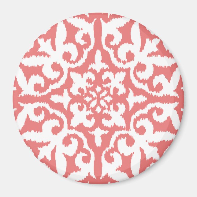 Imã Cor damasco Ikat - Cor-de-rosa e branco (Frente)