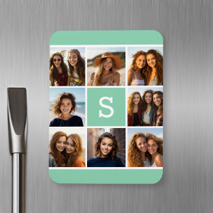 Ímã Cor de Fotografia Personalizada Monograma Verde da