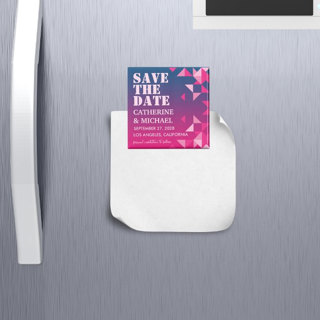 Imã Cor-de-rosa e azul Geométrico Salvar a Data (Criador carregado)