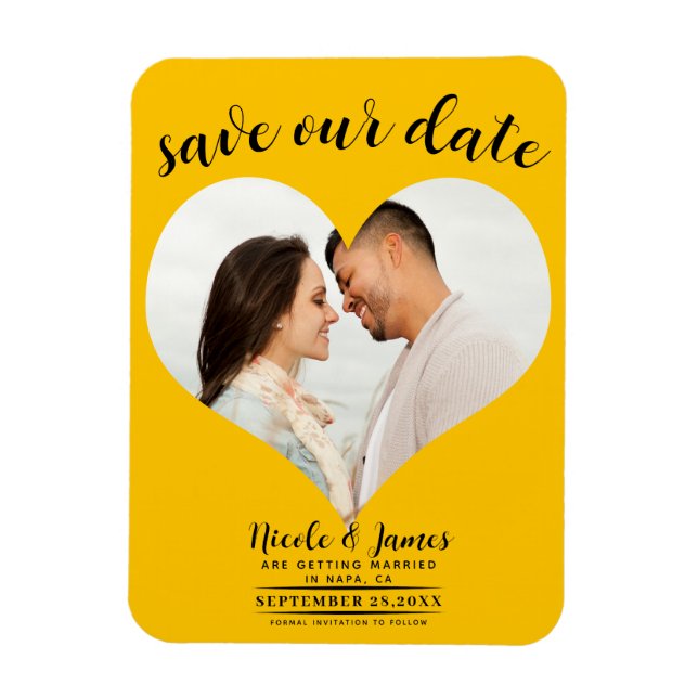 Ímã Coração Amarelo de Girassol Foto Casamento Salve a (Vertical)