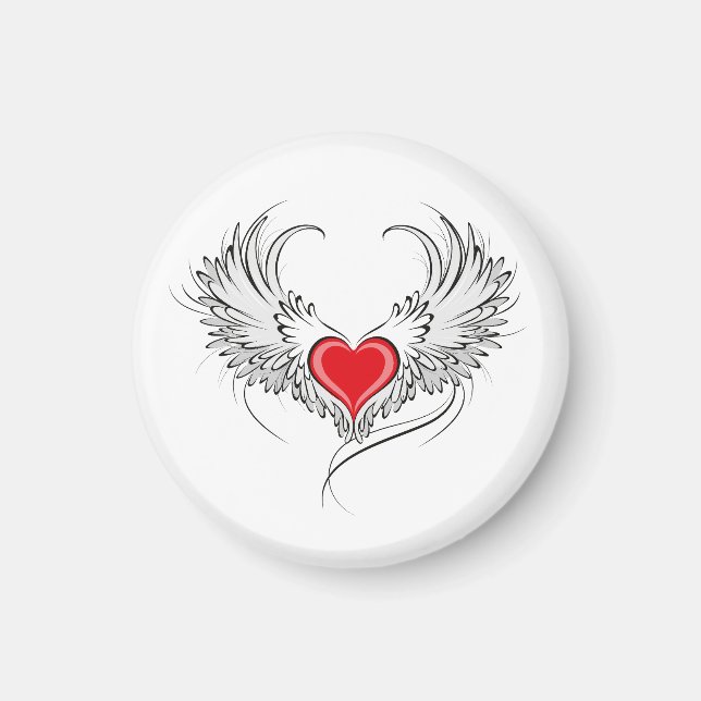 Imã Coração Anjo Vermelho com asas (Frente)