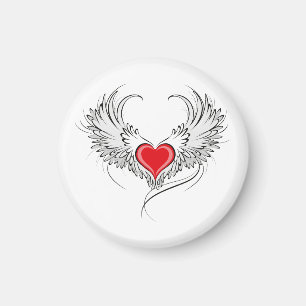 Imã Coração Anjo Vermelho com asas