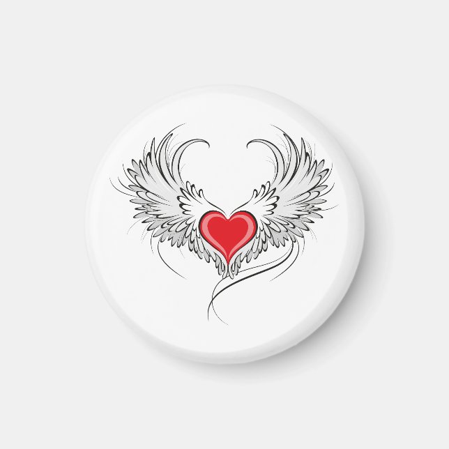 Imã Coração Anjo Vermelho com asas (Frente)