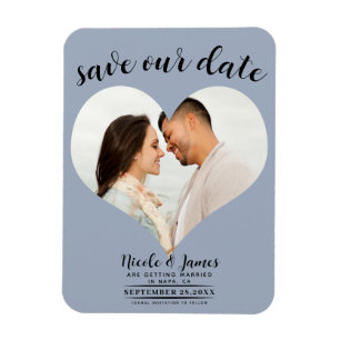 Ímã Coração Azul Empoeirado Foto Casamento Salve a Dat