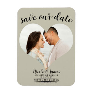 Ímã Coração Bege Khaki Foto Casamento Salve a Data